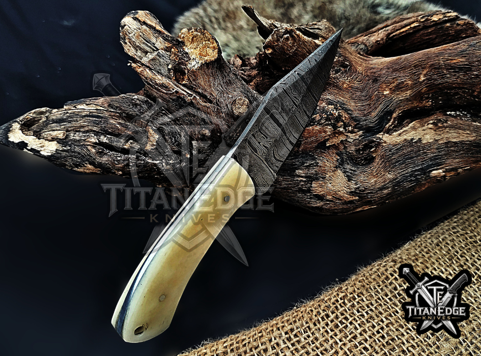 6.75" Handmade Damascus Steel Fixed Blade Knife with Leather Sheath