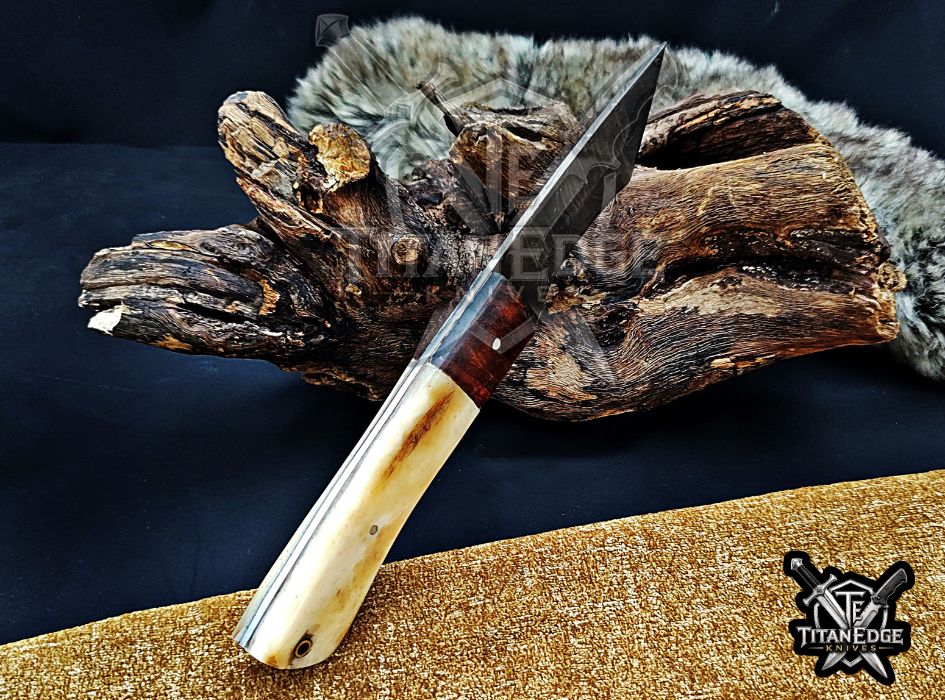 Personalized Handcrafted Damascus Hunting Knife, 8.5-Inch Full Tang Skinning Blade, Bushcraft EDC Tool, Wood Handle Camping Tool