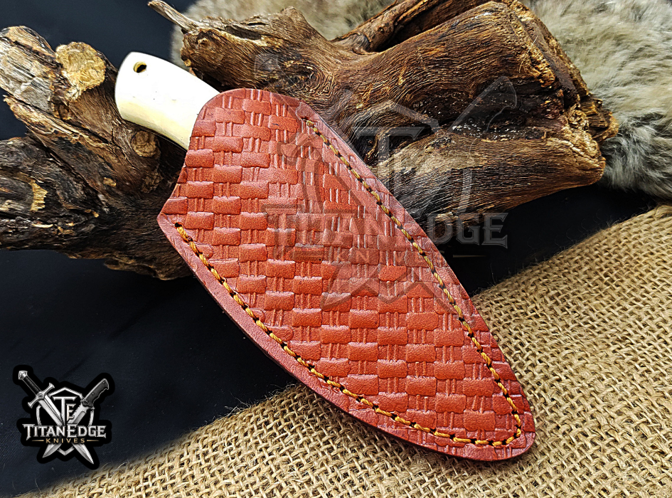 6.75" Handmade Damascus Steel Fixed Blade Knife with Leather Sheath