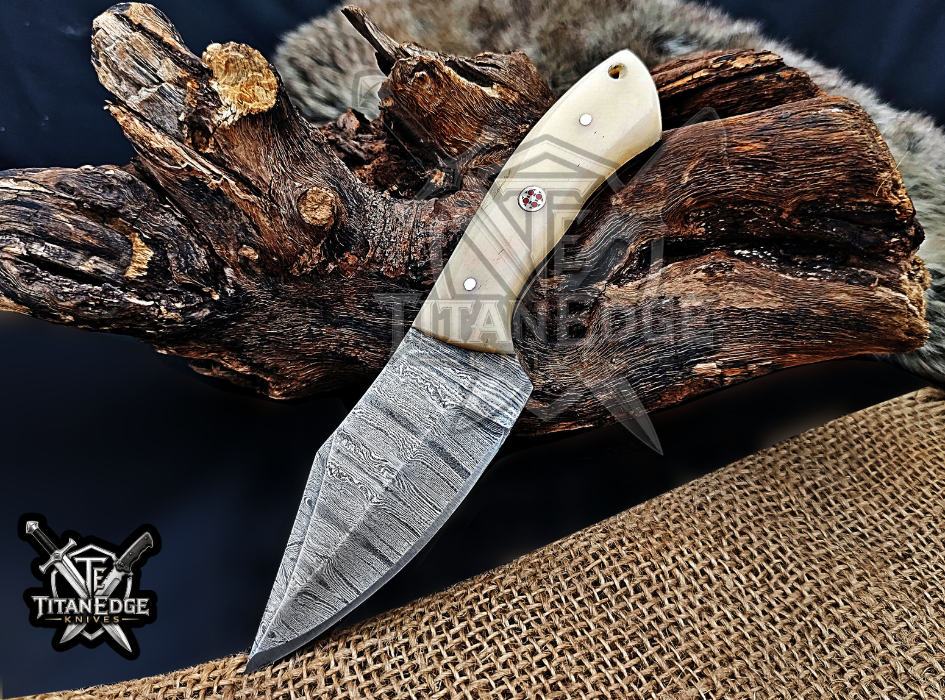 6.75" Handmade Damascus Steel Fixed Blade Knife with Leather Sheath