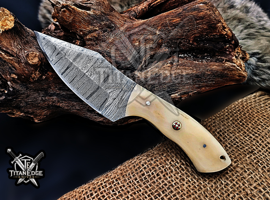 6.75" Handmade Damascus Steel Fixed Blade Knife with Leather Sheath