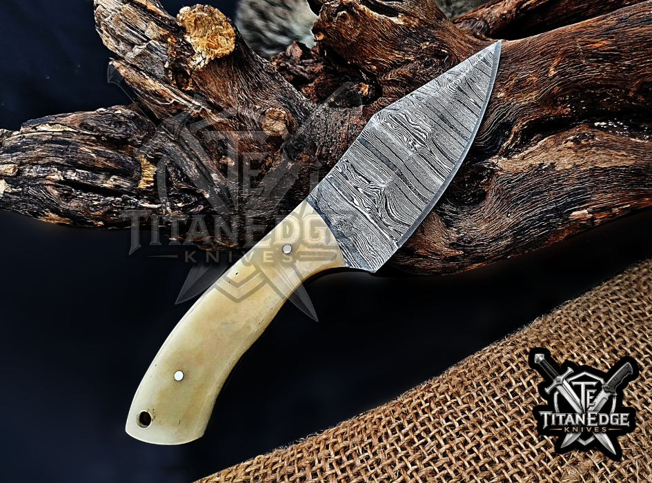 6.75" Handmade Damascus Steel Fixed Blade Knife with Leather Sheath