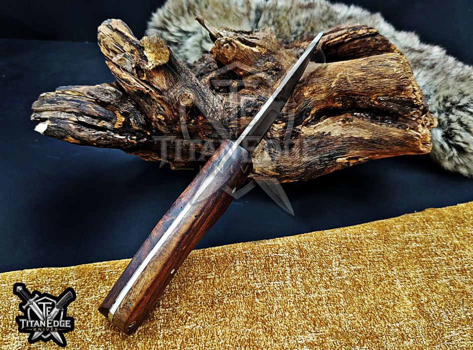 Personalized Handcrafted Damascus Hunting Knife, 8-Inch Full Tang Skinning Blade, Bushcraft EDC Tool, Wood Handle Camping Tool