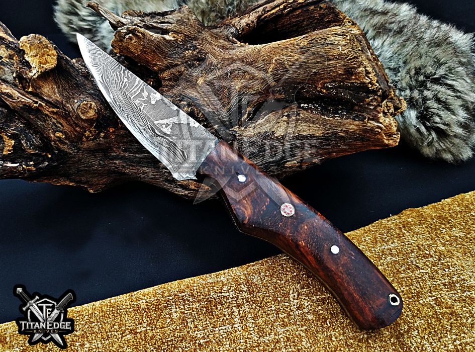 Personalized Handcrafted Damascus Hunting Knife, 8-Inch Full Tang Skinning Blade, Bushcraft EDC Tool, Wood Handle Camping Tool