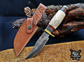 Personalized Handcrafted Damascus Hunting Knife, 8-Inch Full Tang Skinning Blade, Bushcraft EDC Tool, Bone Handle Camping Tool