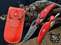 Personalized 8.5" Damascus Folding Pocket Knife, Wood Feather Handle, Brass Bolster EDC Hunting Knife, Leather Sheath
