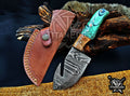 Personalized Damascus Steel Gut Hook Knife, 7.5" Fixed Blade Tracker, Resin & Wood Handle EDC Tool, Camping Tool