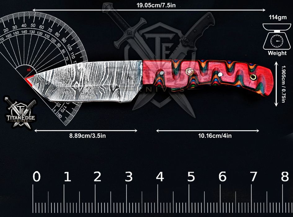 Personalized Handcrafted Damascus Hunting Knife, 7.5-Inch Full Tang Skinning Blade, Bushcraft EDC Tool, Wood Handle Camping Tool