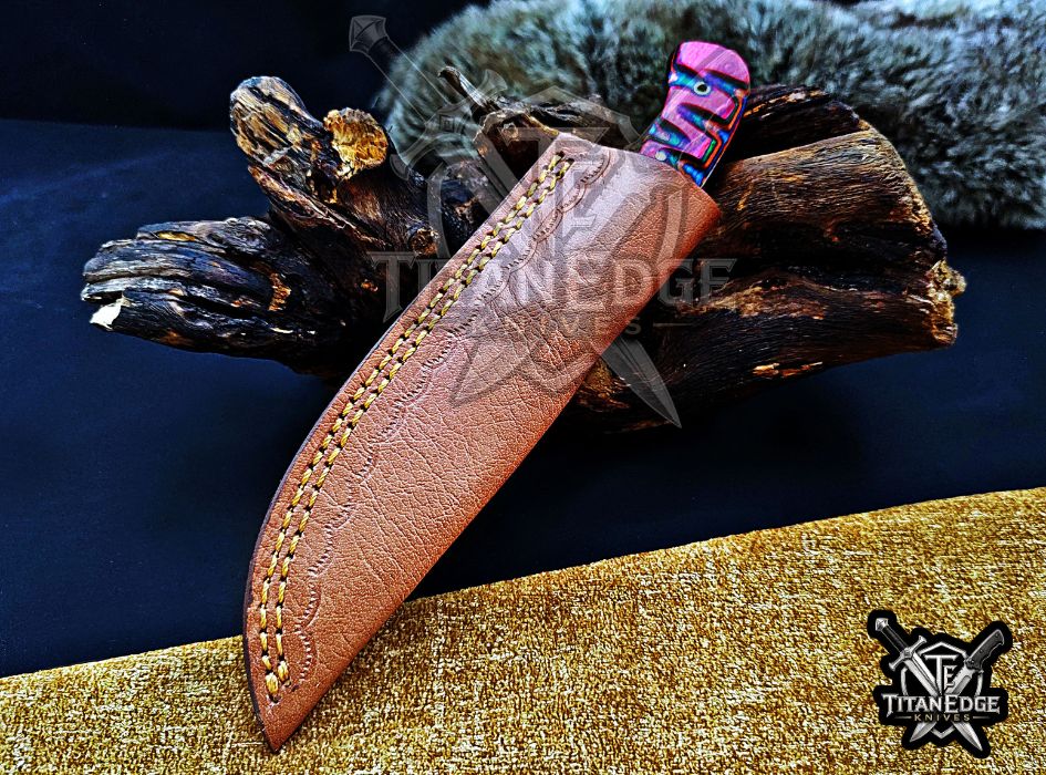 Personalized Handcrafted Damascus Hunting Knife, 7.5-Inch Full Tang Skinning Blade, Bushcraft EDC Tool, Wood Handle Camping Tool