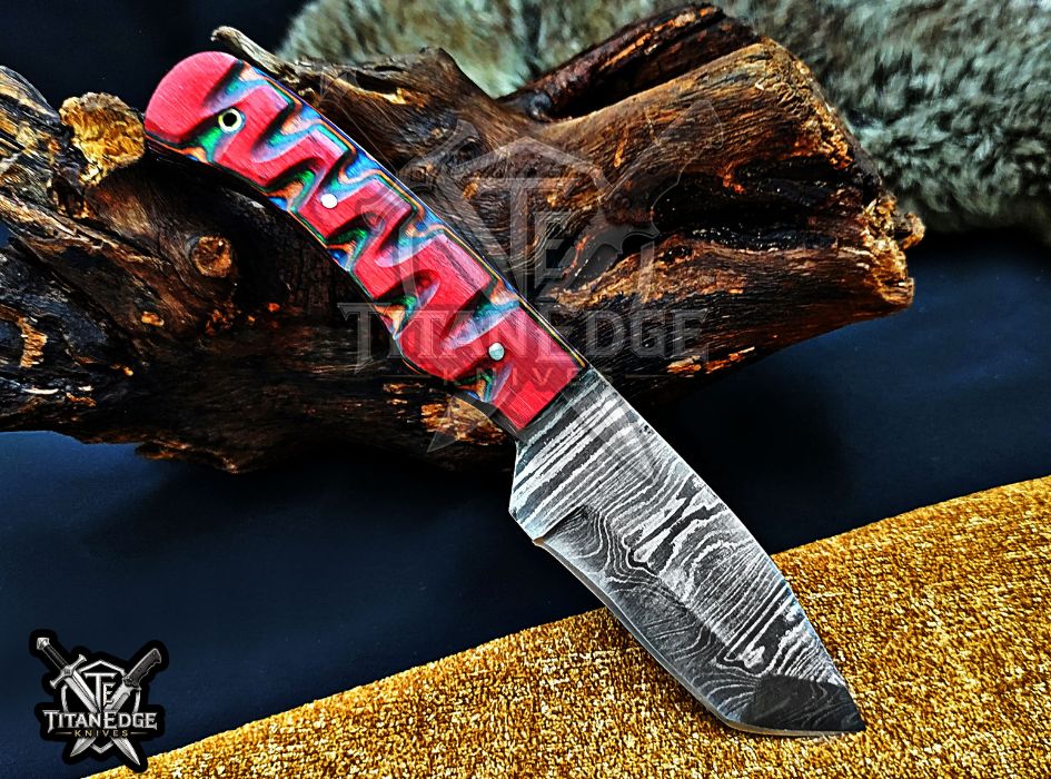 Personalized Handcrafted Damascus Hunting Knife, 7.5-Inch Full Tang Skinning Blade, Bushcraft EDC Tool, Wood Handle Camping Tool
