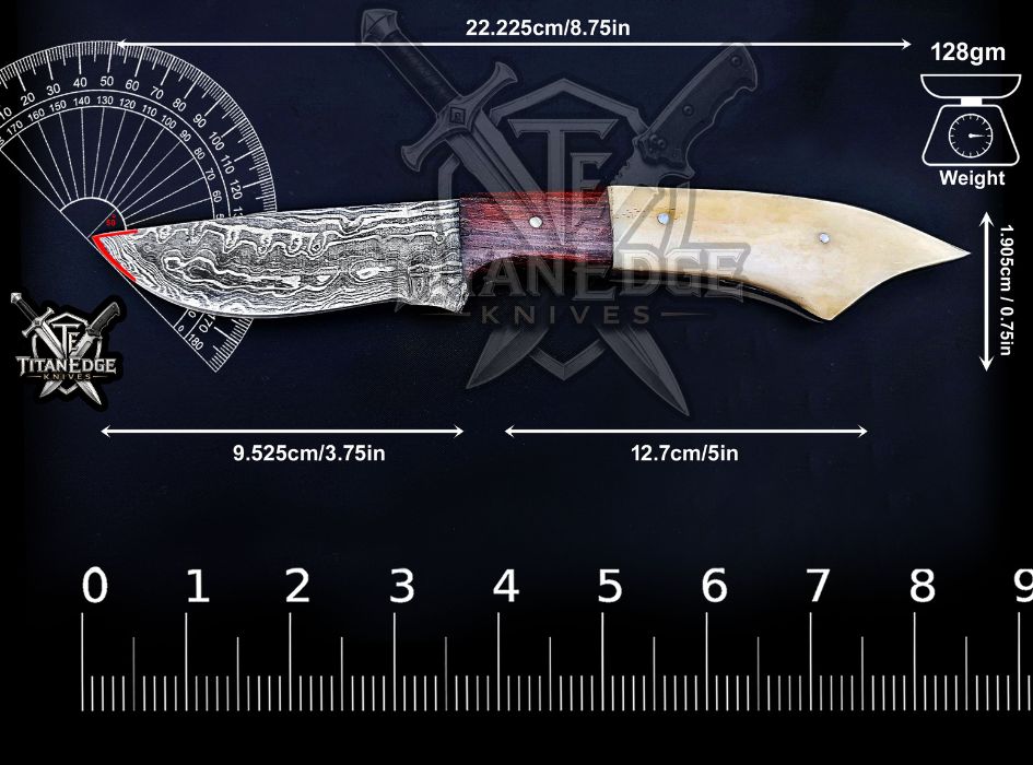 Personalized Handcrafted Damascus Hunting Knife, 8.75-Inch Full Tang Skinning Blade, Bushcraft EDC Tool, Resin & Wood Handle Camping Tool