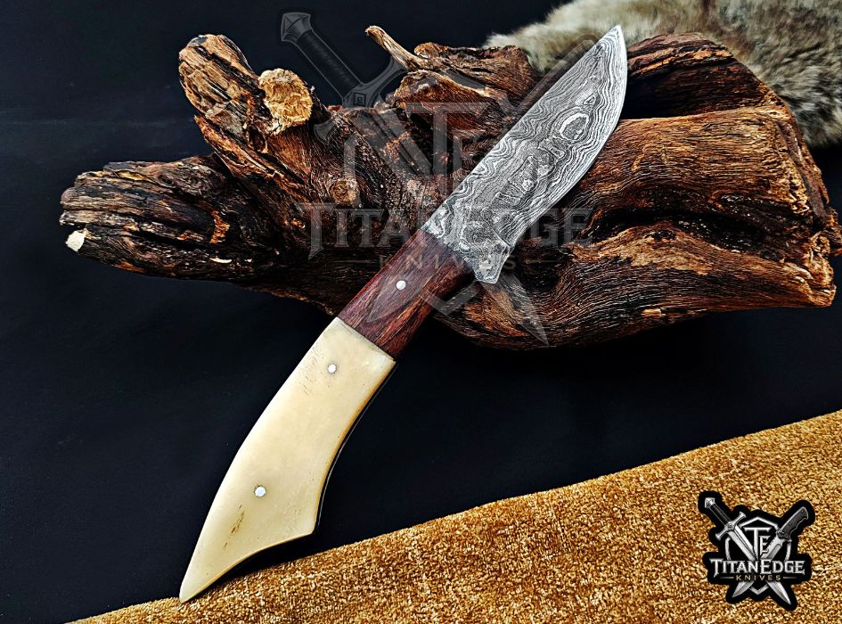 Personalized Handcrafted Damascus Hunting Knife, 8.75-Inch Full Tang Skinning Blade, Bushcraft EDC Tool, Resin & Wood Handle Camping Tool