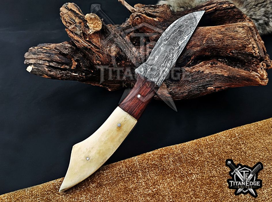 Personalized Handcrafted Damascus Hunting Knife, 8.75-Inch Full Tang Skinning Blade, Bushcraft EDC Tool, Resin & Wood Handle Camping Tool