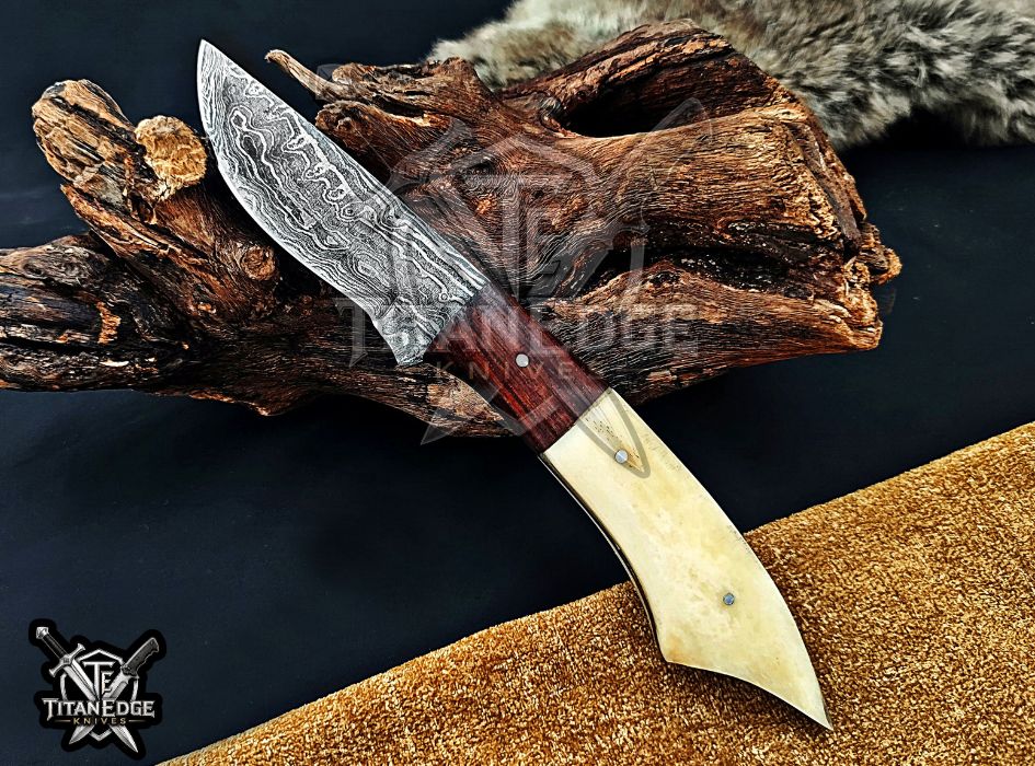Personalized Handcrafted Damascus Hunting Knife, 8.75-Inch Full Tang Skinning Blade, Bushcraft EDC Tool, Resin & Wood Handle Camping Tool