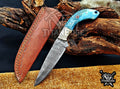 Personalized Handcrafted Damascus Steel Hunting Knife, 6.5" Fixed Blade Skinning EDC, Resin Handle with Leather Sheath Camping Tool