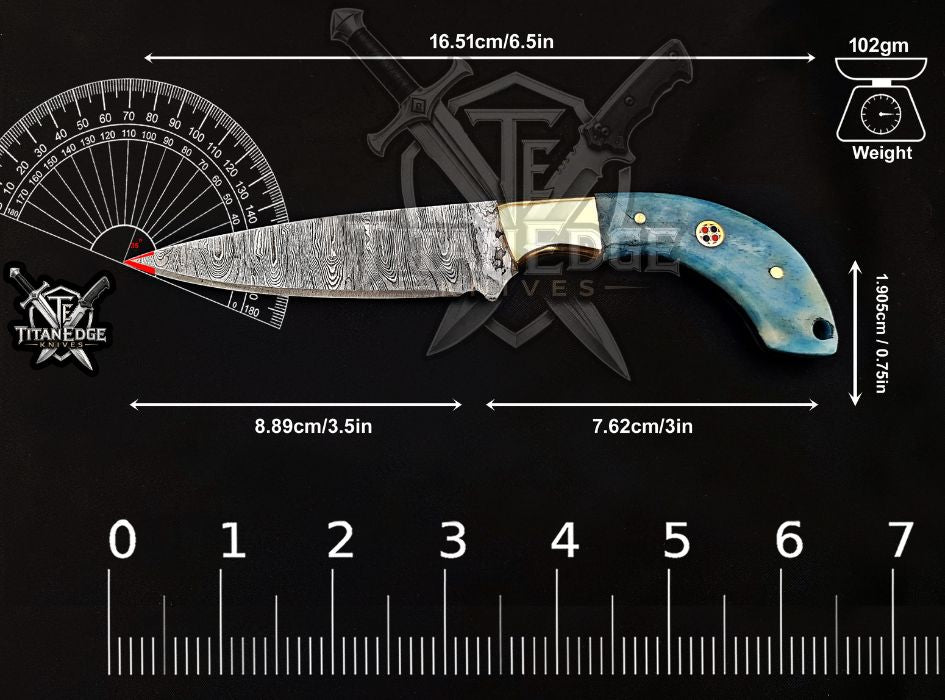 Personalized Handcrafted Damascus Steel Hunting Knife, 6.5" Fixed Blade Skinning EDC, Resin Handle with Leather Sheath Camping Tool