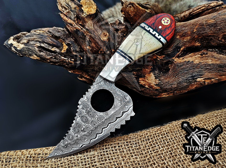 6.75" Handmade Damascus Tactical Knife with Finger Ring