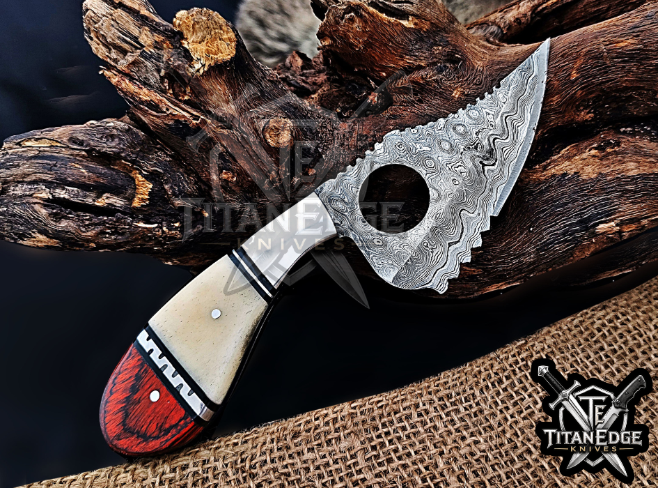 6.75" Handmade Damascus Tactical Knife with Finger Ring