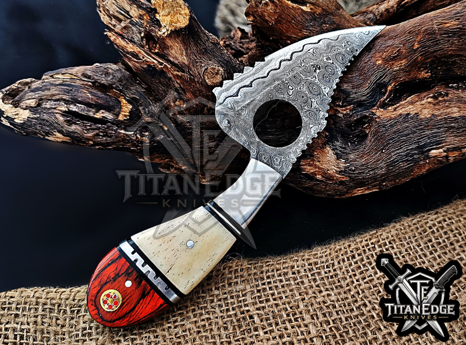 6.75" Handmade Damascus Tactical Knife with Finger Ring