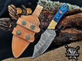 Handmade 6.75" Damascus Steel Fixed Blade Hunting Knife, Fixed Blade Skinner Knife, Wood Handle, Groomsmen Gift With Leather Sheath
