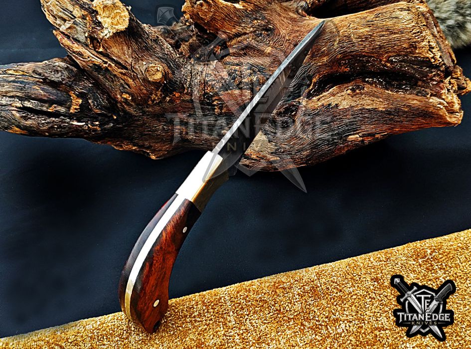 Personalized Handcrafted Damascus Steel Hunting Knife, 6.5" Fixed Blade Skinning EDC, Wood Handle with Leather Sheath Camping Tool