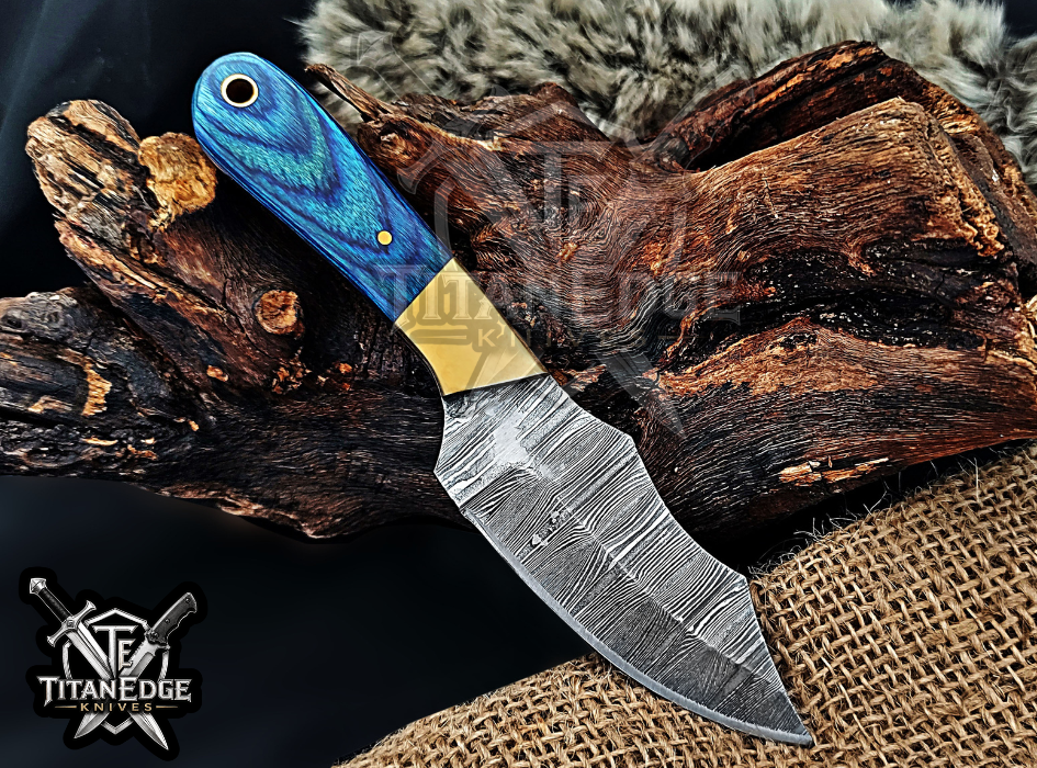 Handmade 6.75" Damascus Steel Fixed Blade Hunting Knife, Fixed Blade Skinner Knife, Wood Handle, Groomsmen Gift With Leather Sheath