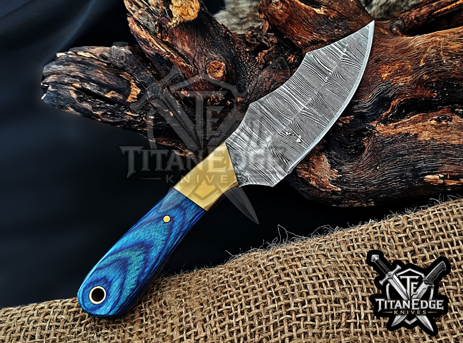 Handmade 6.75" Damascus Steel Fixed Blade Hunting Knife, Fixed Blade Skinner Knife, Wood Handle, Groomsmen Gift With Leather Sheath
