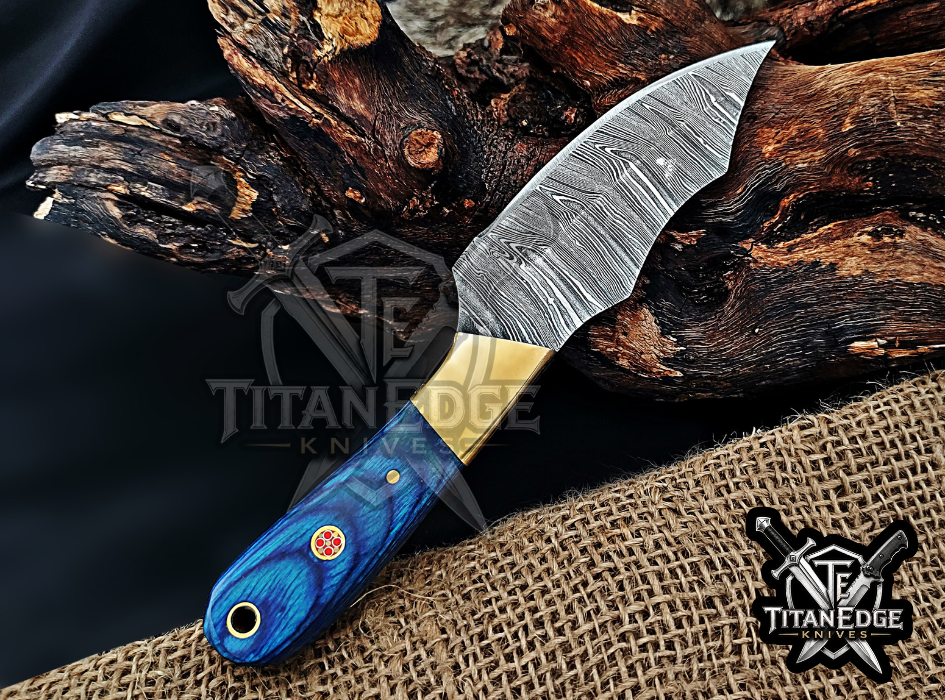 Handmade 6.75" Damascus Steel Fixed Blade Hunting Knife, Fixed Blade Skinner Knife, Wood Handle, Groomsmen Gift With Leather Sheath