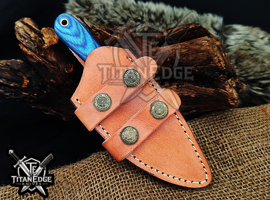 Handmade 6.75" Damascus Steel Fixed Blade Hunting Knife, Fixed Blade Skinner Knife, Wood Handle, Groomsmen Gift With Leather Sheath