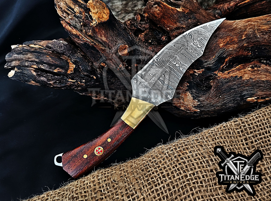 Handmade 6.75" Damascus Steel Fixed Blade Hunting Knife, Fixed Blade Skinner Knife, Wood Handle, Groomsmen Gift With Leather Sheath
