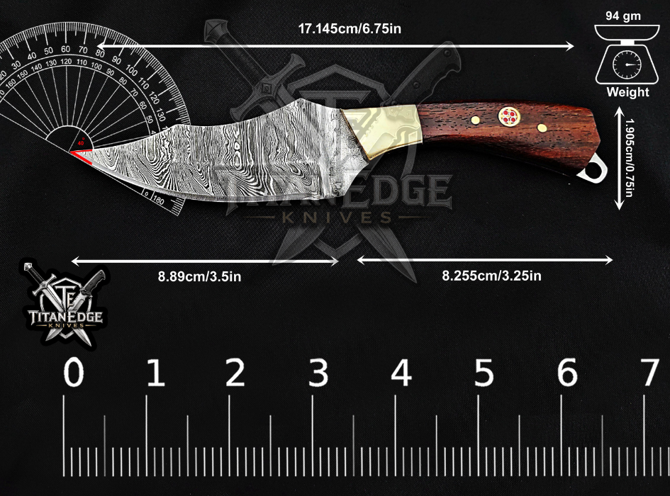 Handmade 6.75" Damascus Steel Fixed Blade Hunting Knife, Fixed Blade Skinner Knife, Wood Handle, Groomsmen Gift With Leather Sheath