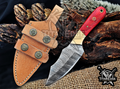 Handmade 6.75" Damascus Steel Fixed Blade Hunting Knife, Fixed Blade Skinner Knife, Wood Handle, Groomsmen Gift With Leather Sheath
