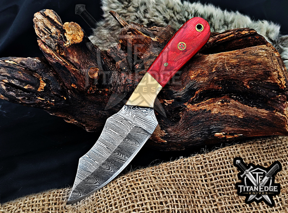 Handmade 6.75" Damascus Steel Fixed Blade Hunting Knife, Fixed Blade Skinner Knife, Wood Handle, Groomsmen Gift With Leather Sheath