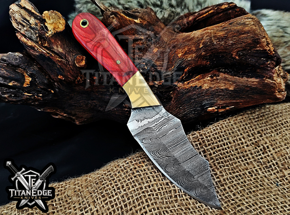 Handmade 6.75" Damascus Steel Fixed Blade Hunting Knife, Fixed Blade Skinner Knife, Wood Handle, Groomsmen Gift With Leather Sheath