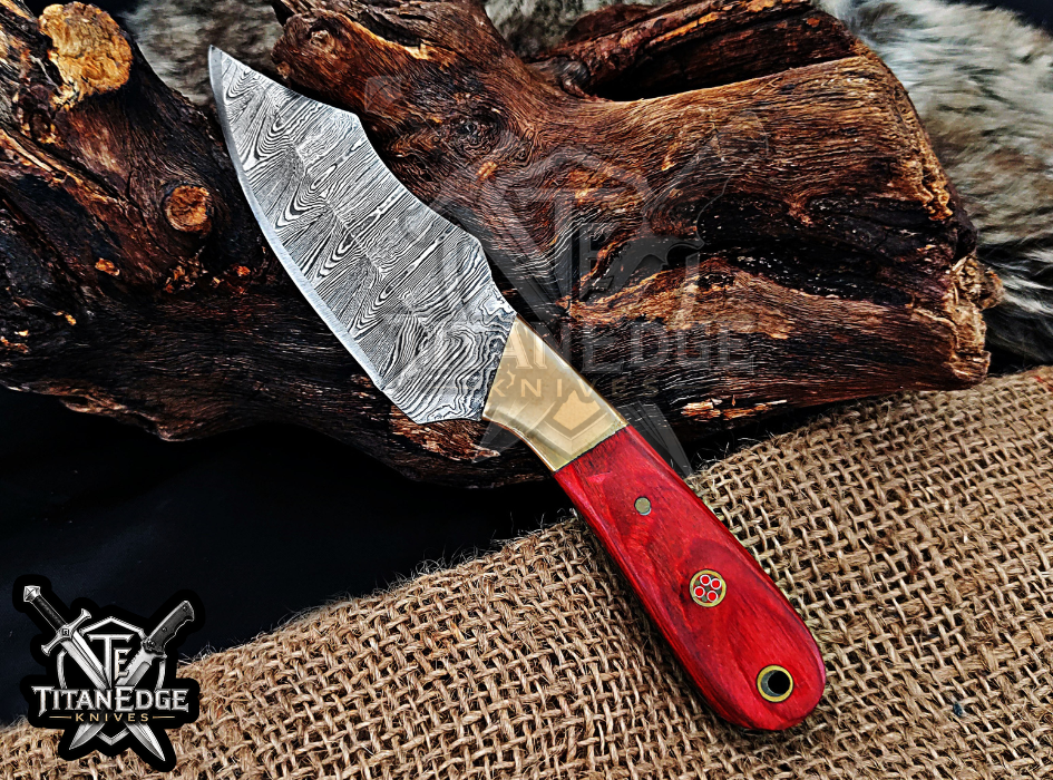Handmade 6.75" Damascus Steel Fixed Blade Hunting Knife, Fixed Blade Skinner Knife, Wood Handle, Groomsmen Gift With Leather Sheath