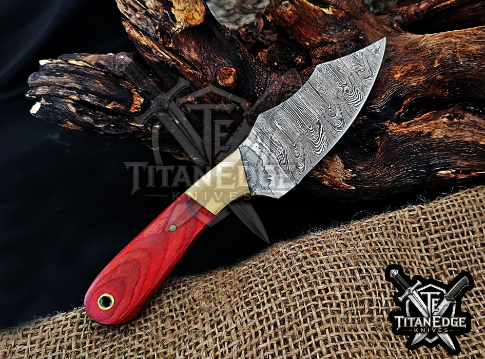 Handmade 6.75" Damascus Steel Fixed Blade Hunting Knife, Fixed Blade Skinner Knife, Wood Handle, Groomsmen Gift With Leather Sheath