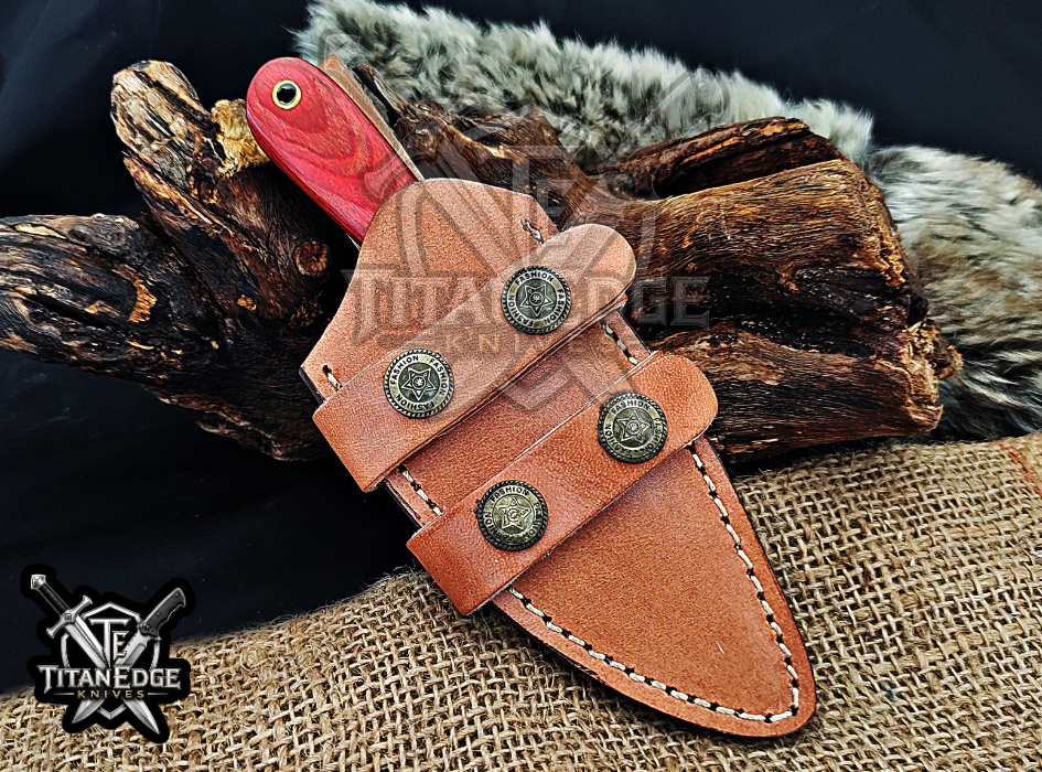 Handmade 6.75" Damascus Steel Fixed Blade Hunting Knife, Fixed Blade Skinner Knife, Wood Handle, Groomsmen Gift With Leather Sheath
