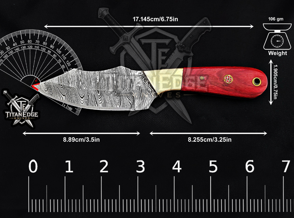 Handmade 6.75" Damascus Steel Fixed Blade Hunting Knife, Fixed Blade Skinner Knife, Wood Handle, Groomsmen Gift With Leather Sheath