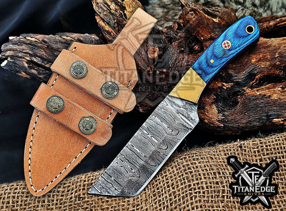 Handmade 6.75" Damascus Steel Fixed Blade Hunting Knife, Fixed Blade Skinner Knife, Wood Handle, Groomsmen Gift With Leather Sheath