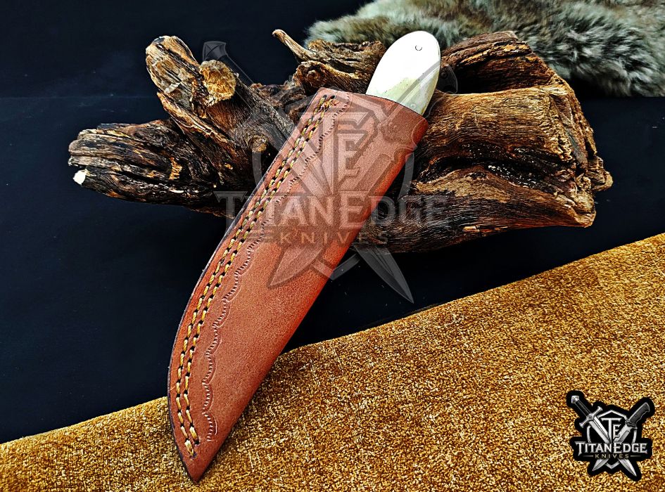 Personalized Handcrafted Damascus Hunting Knife, 8-Inch Full Tang Skinning Blade, Bushcraft EDC Tool, Wood/Bone  Handle Camping Tool