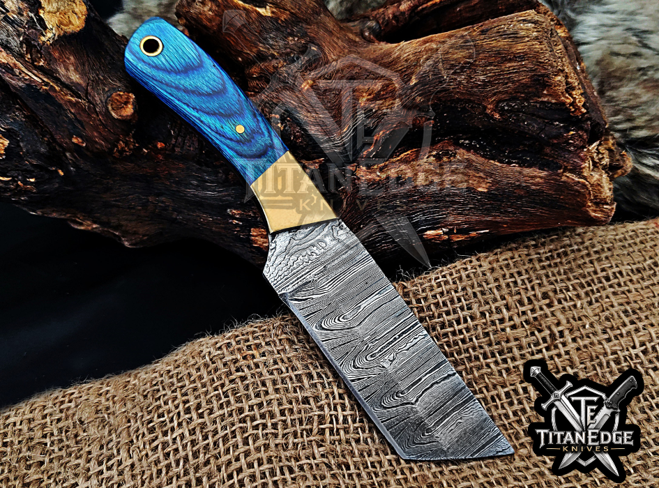 Handmade 6.75" Damascus Steel Fixed Blade Hunting Knife, Fixed Blade Skinner Knife, Wood Handle, Groomsmen Gift With Leather Sheath