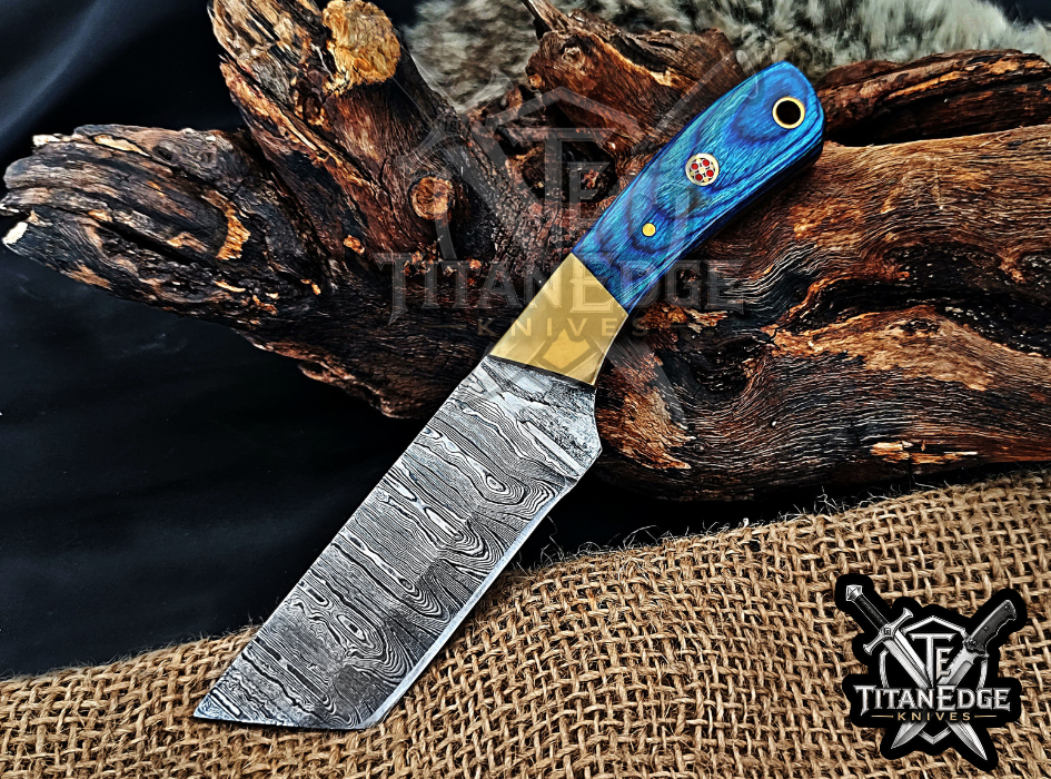 Handmade 6.75" Damascus Steel Fixed Blade Hunting Knife, Fixed Blade Skinner Knife, Wood Handle, Groomsmen Gift With Leather Sheath