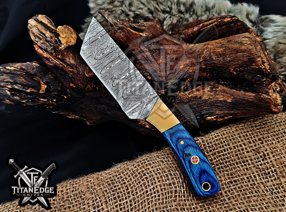 Handmade 6.75" Damascus Steel Fixed Blade Hunting Knife, Fixed Blade Skinner Knife, Wood Handle, Groomsmen Gift With Leather Sheath