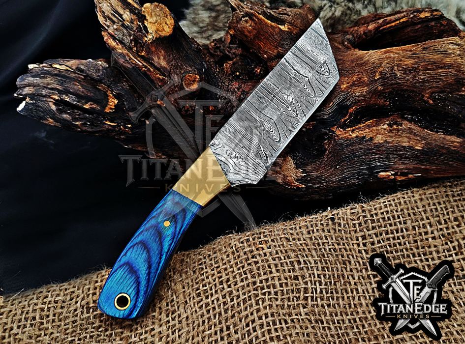 Handmade 6.75" Damascus Steel Fixed Blade Hunting Knife, Fixed Blade Skinner Knife, Wood Handle, Groomsmen Gift With Leather Sheath