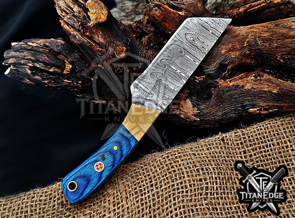 Handmade 6.75" Damascus Steel Fixed Blade Hunting Knife, Fixed Blade Skinner Knife, Wood Handle, Groomsmen Gift With Leather Sheath