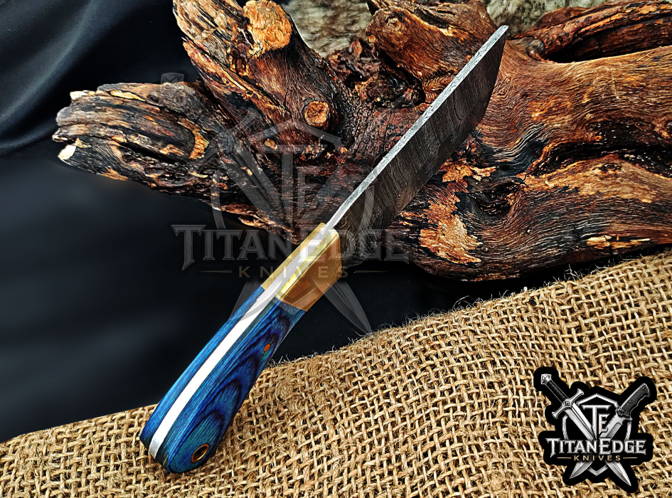 Handmade 6.75" Damascus Steel Fixed Blade Hunting Knife, Fixed Blade Skinner Knife, Wood Handle, Groomsmen Gift With Leather Sheath