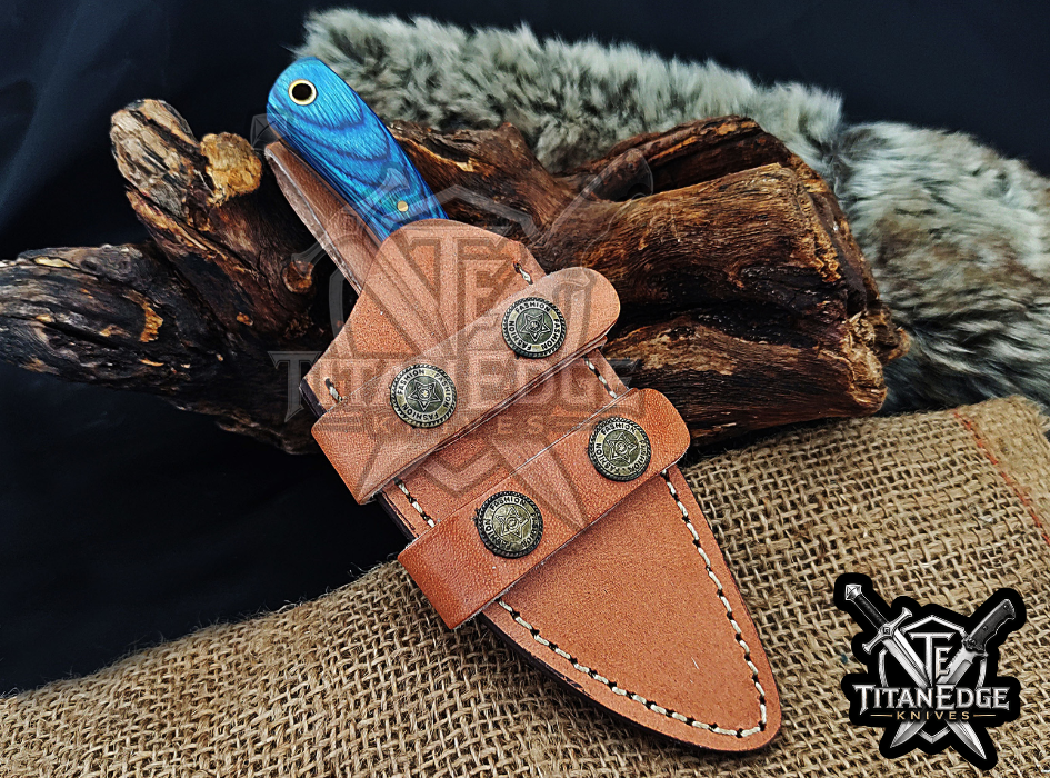 Handmade 6.75" Damascus Steel Fixed Blade Hunting Knife, Fixed Blade Skinner Knife, Wood Handle, Groomsmen Gift With Leather Sheath