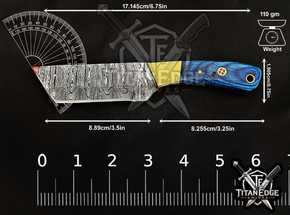 Handmade 6.75" Damascus Steel Fixed Blade Hunting Knife, Fixed Blade Skinner Knife, Wood Handle, Groomsmen Gift With Leather Sheath