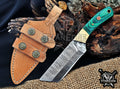 Handmade 6.75" Damascus Steel Fixed Blade Hunting Knife, Fixed Blade Skinner Knife, Wood Handle, Groomsmen Gift With Leather Sheath