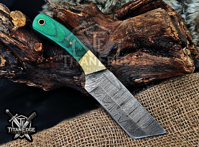 Handmade 6.75" Damascus Steel Fixed Blade Hunting Knife, Fixed Blade Skinner Knife, Wood Handle, Groomsmen Gift With Leather Sheath